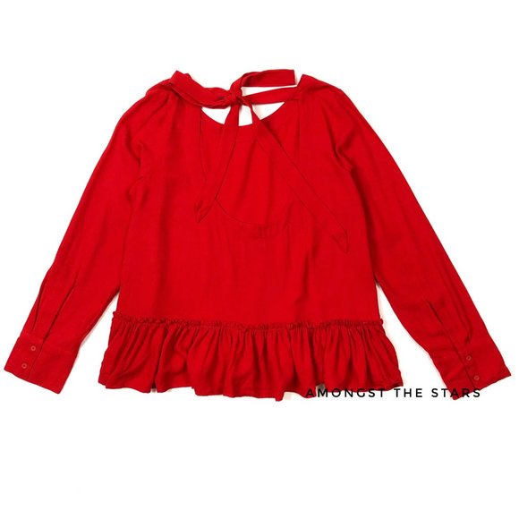 Cloth & Stone Ruffle Open Back Tie Red Blouse Top - Picture 5 of 7